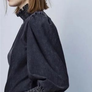 New Zara 80s denim acid wash top shirt